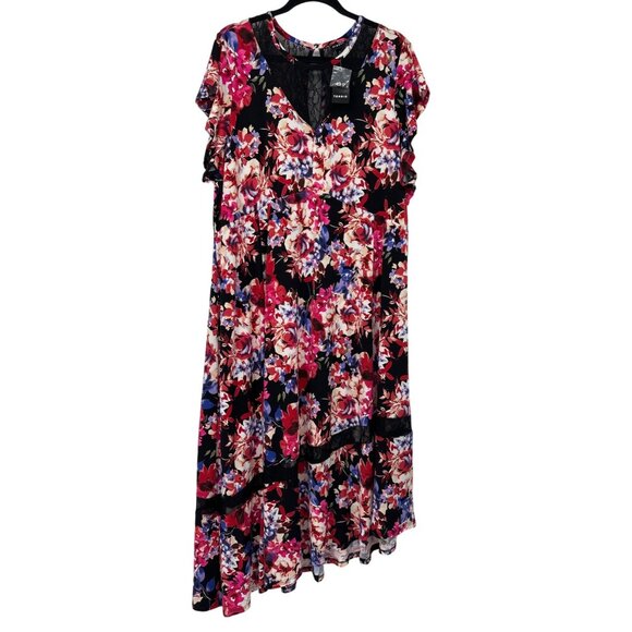 Torrid Floral Lace Fit & Flare Midi Asymentrical Dress Studio Knit Black 4X New - Picture 3 of 10